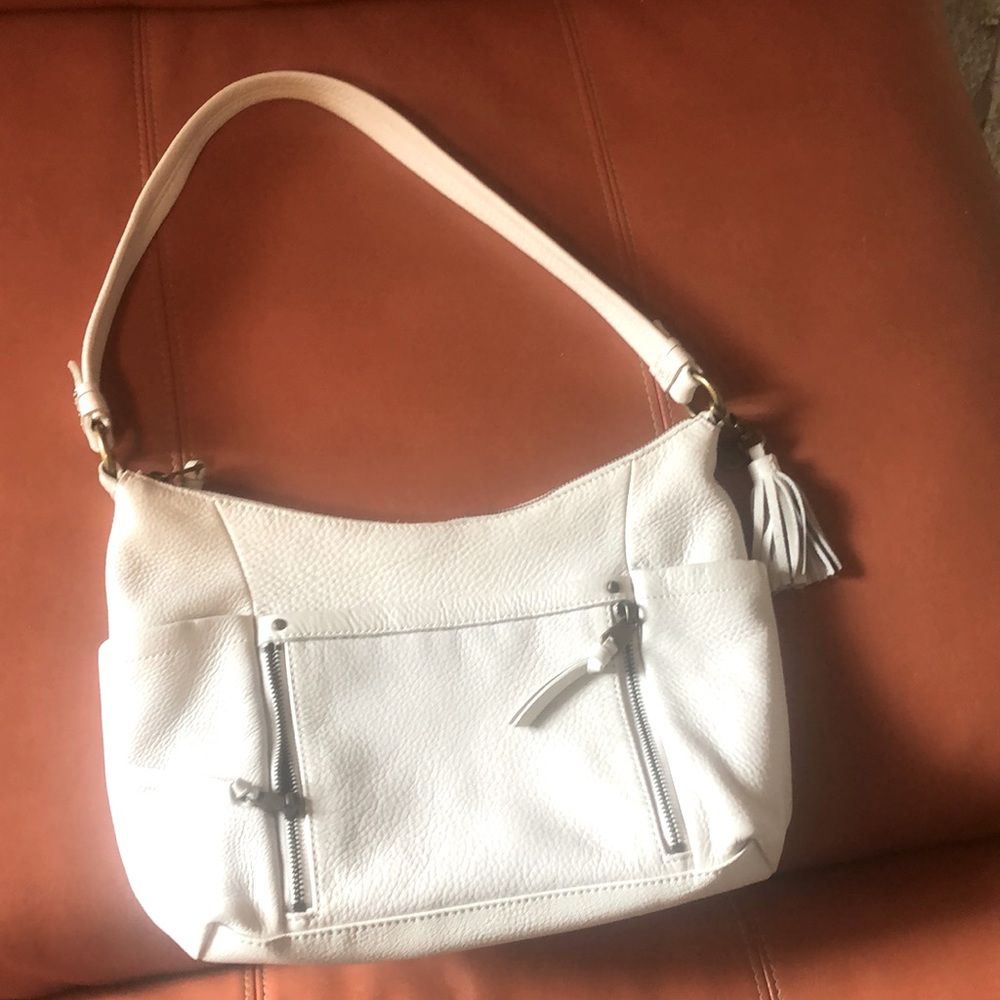 COPY - So many pockets! Leather shoulder purse. Off white with cute tassel by t…
